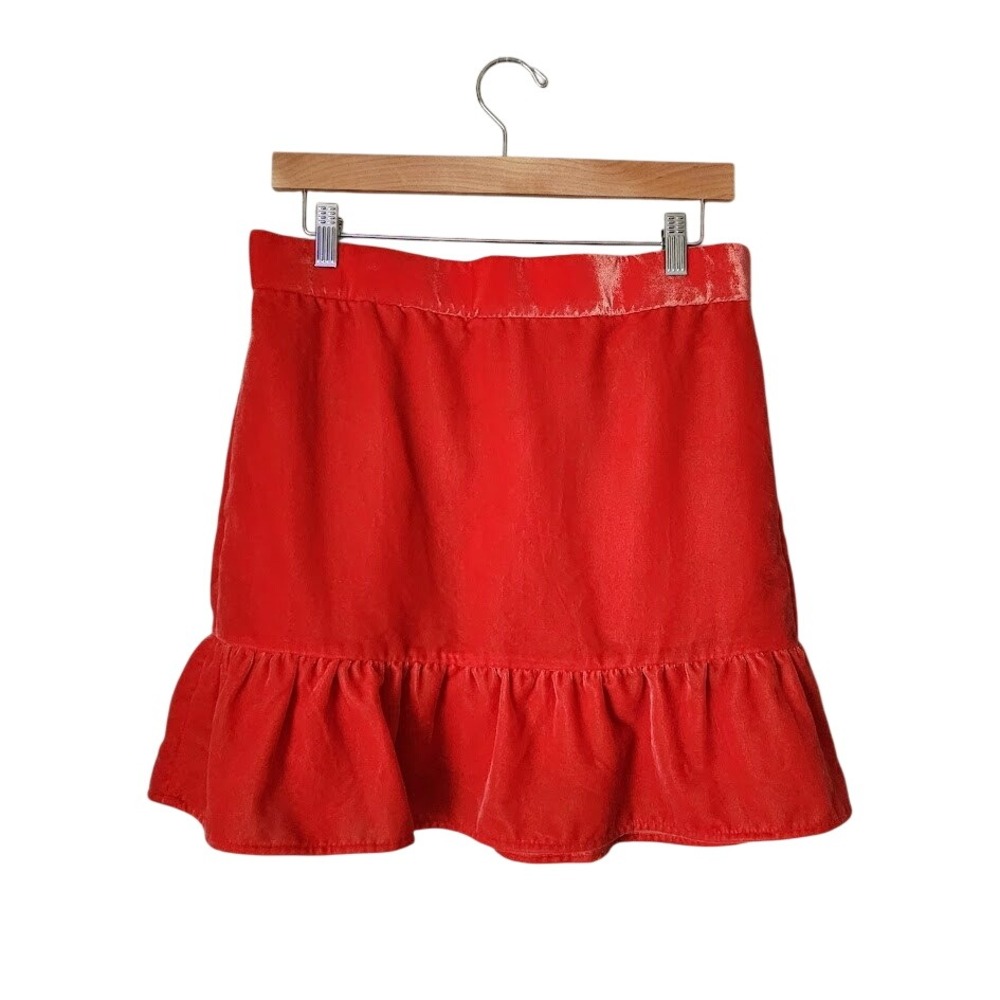 J.CREW Orange Velvet Mini Skirt Ruffle Flounce Pockets NEW Size M